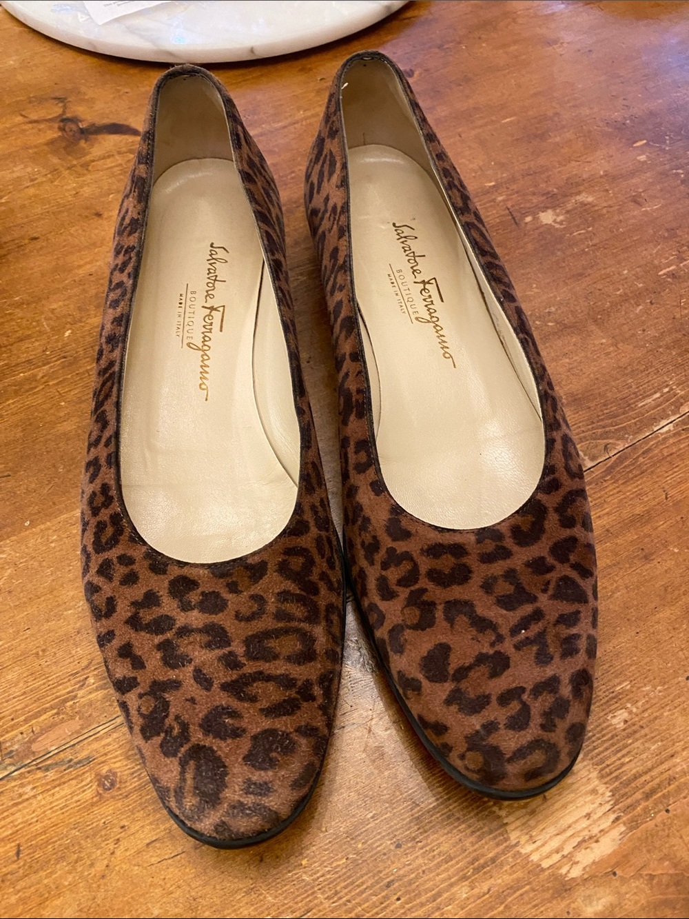 Salvatore Ferragamo Leopard Print Suede Flats - Brown & Black